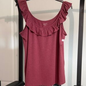 LOFT Ruffled Maroon Blouse